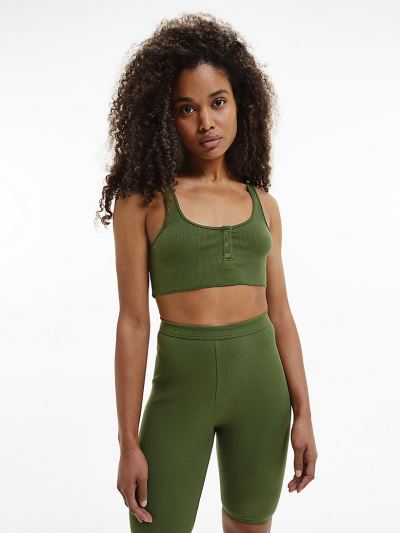 Calvin Klein Ruhák HU648625 | Calvin Klein Cropped Ribbed Női Trikó Szürke / Zöld